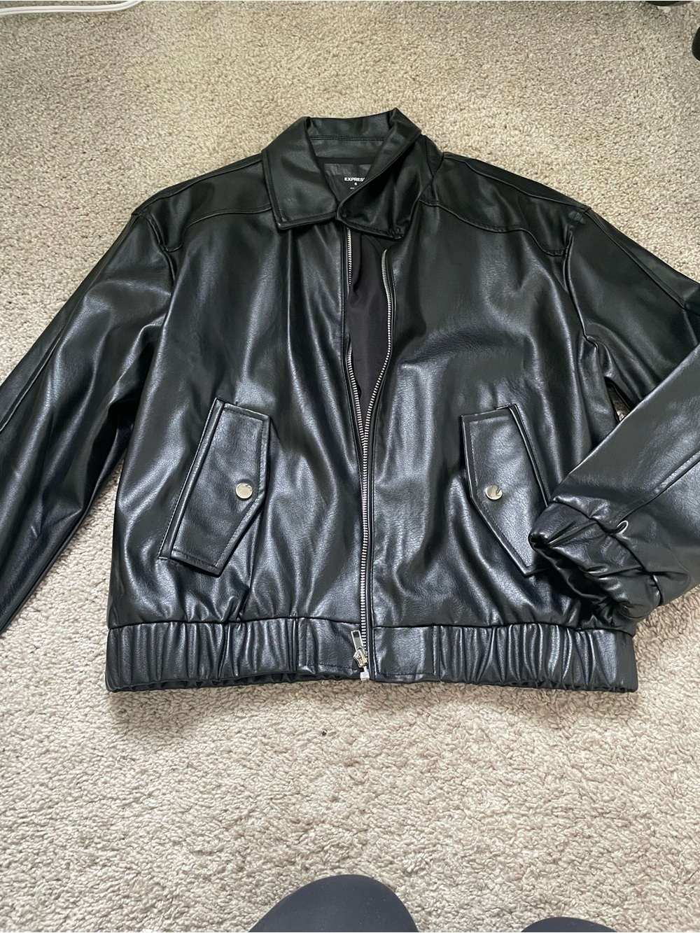 Express Black Faux Leather Bomber Jacket